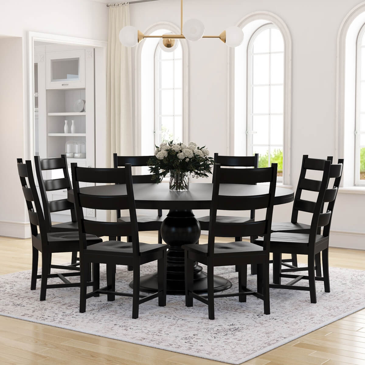 Nottingham Rustic Solid Wood Black Round Dining Room Table Set