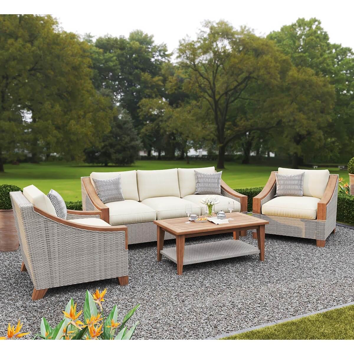Mykonos 5 Seater Outdoor Teak and Rattan Sofa Set