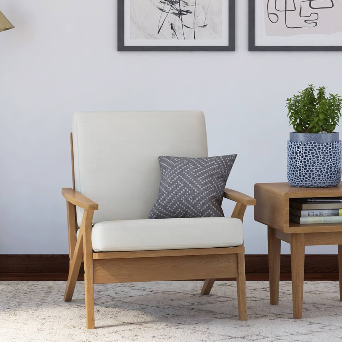 Palermo Teak Wood High Back Mid-Century Modern Sofa Chair