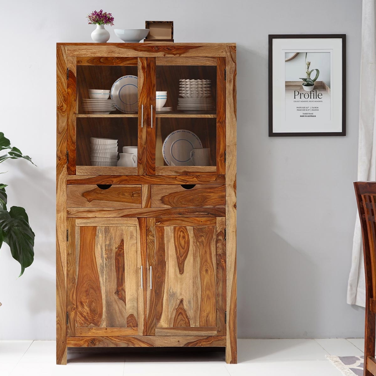 Frederica Rustic Solid Wood 2 Drawer Buffet With Hutch