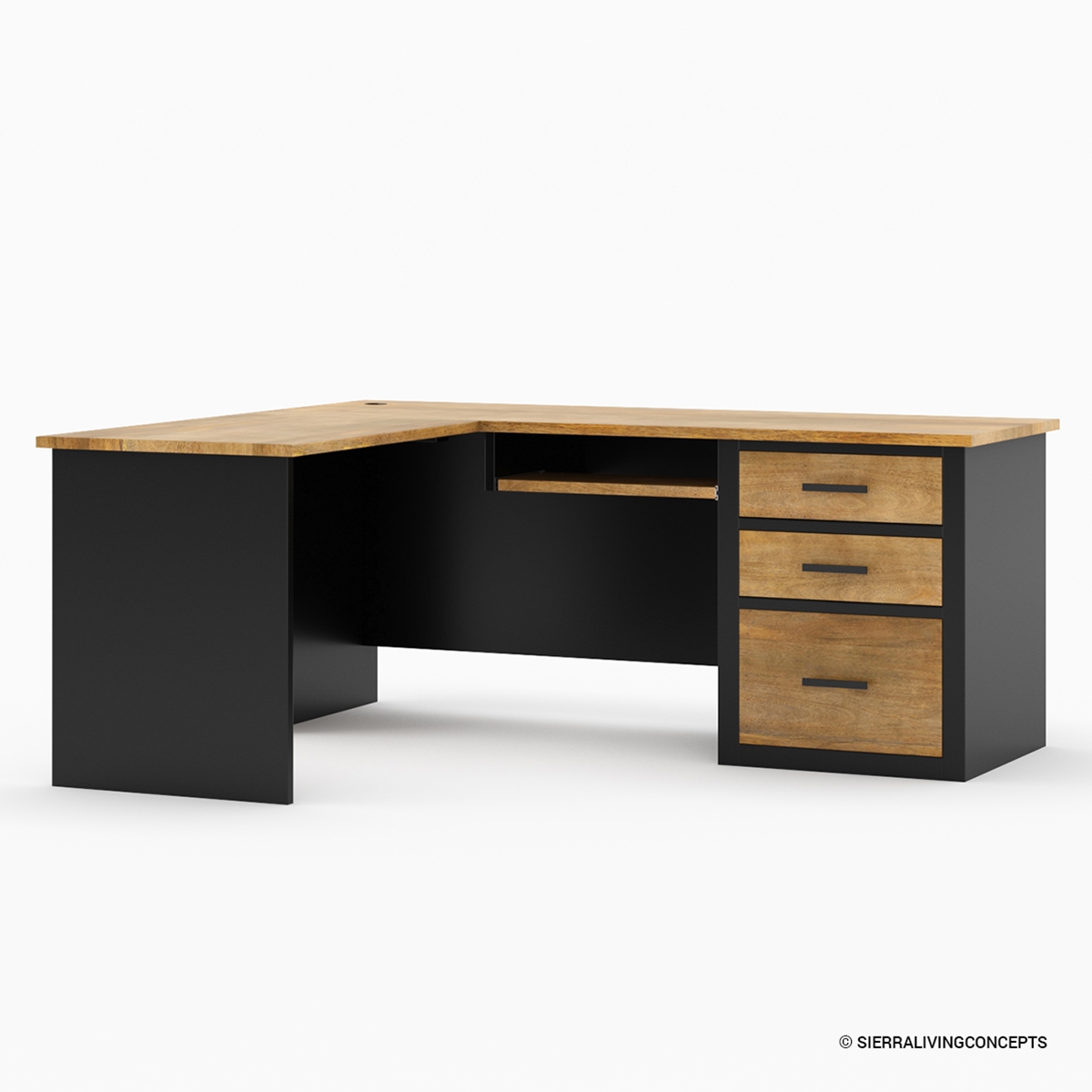 Kristiansand Solid Wood L-Shaped Home Office Desk With File Cabinets
